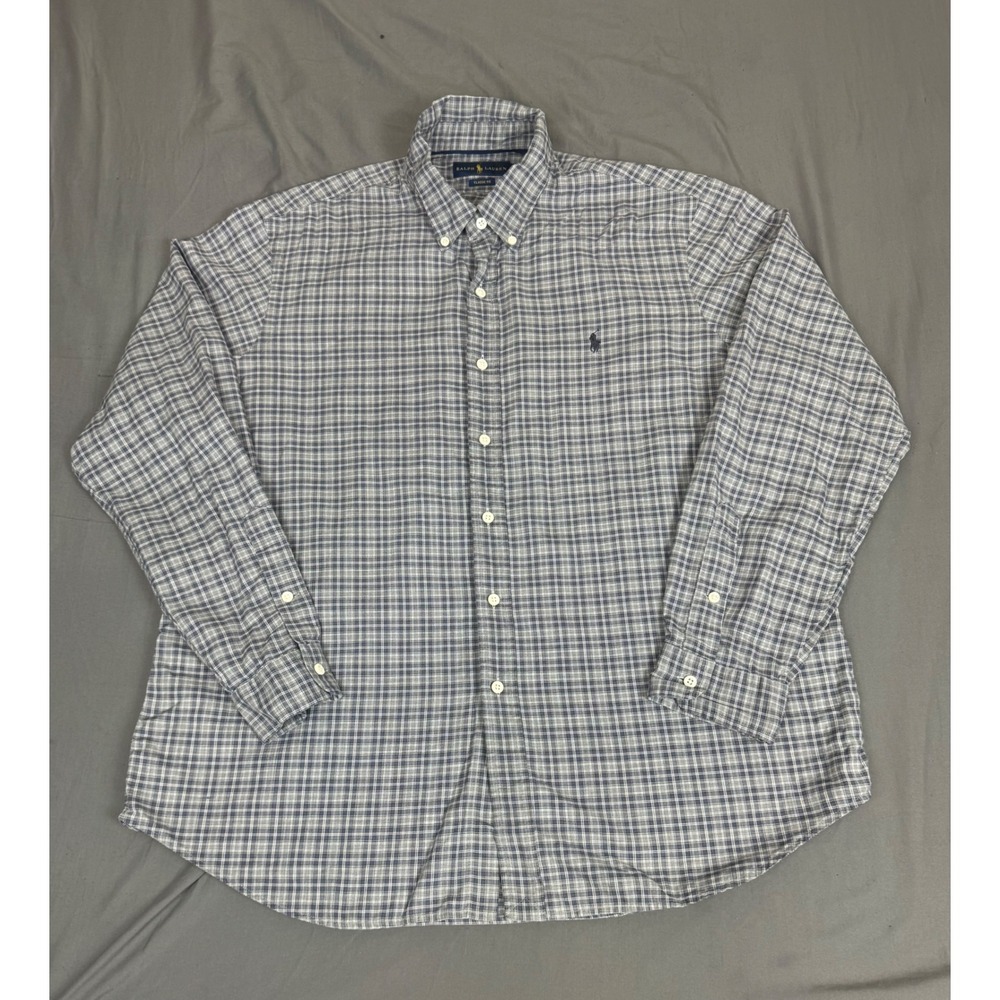 Ralph Lauren Classic Fit Plaid Button Down Shirt Mens Blue Grey Long Sleeve - Picture 7 of 16